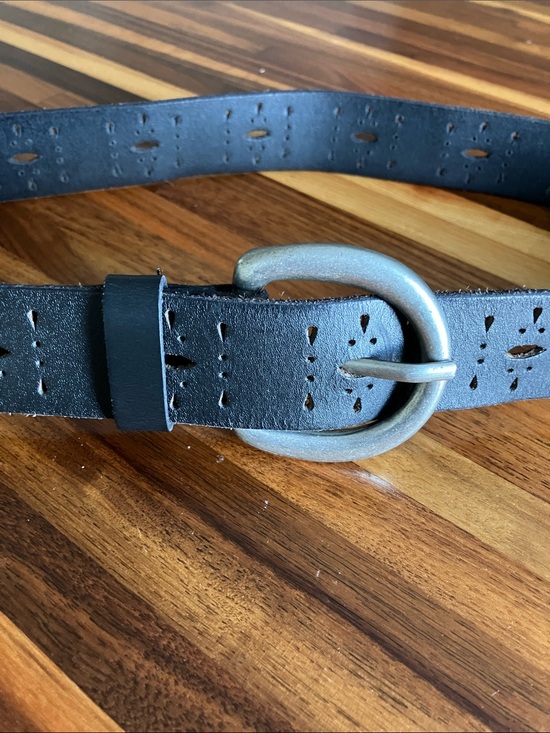 The Unbranded Brand Accessories - Black Leather Belt Women S/M Adjustable Cutout Design Round Buckle Boho